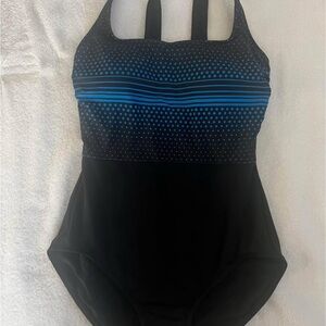 Black and Blue One-Piece Swimsuit